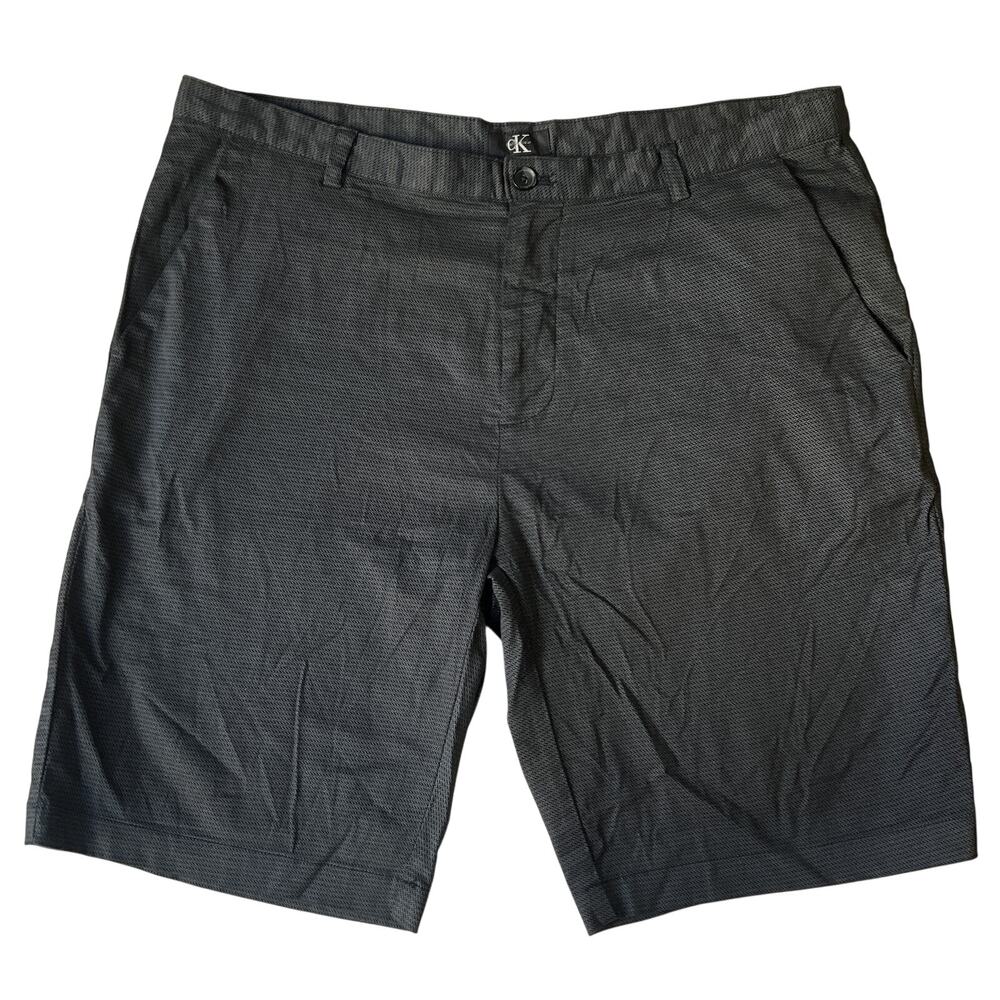 Calvin Klein Men Shorts Size 38 Gray Herringbone Chino Button 10" Inseam Stretch